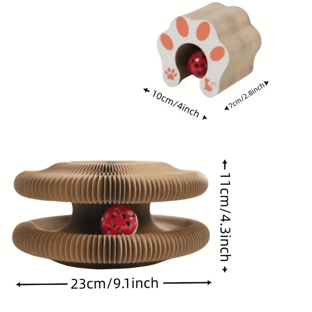 Foldable Cat Scratcher with Bell & Catnip - Multi-Level Cardboard Toy for Kittens, Durable Claw Sharpener