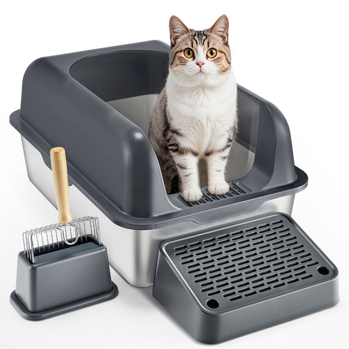 6 in Deep Cat Litter Box Odor-Free Litter Box with Filtering Foot Board